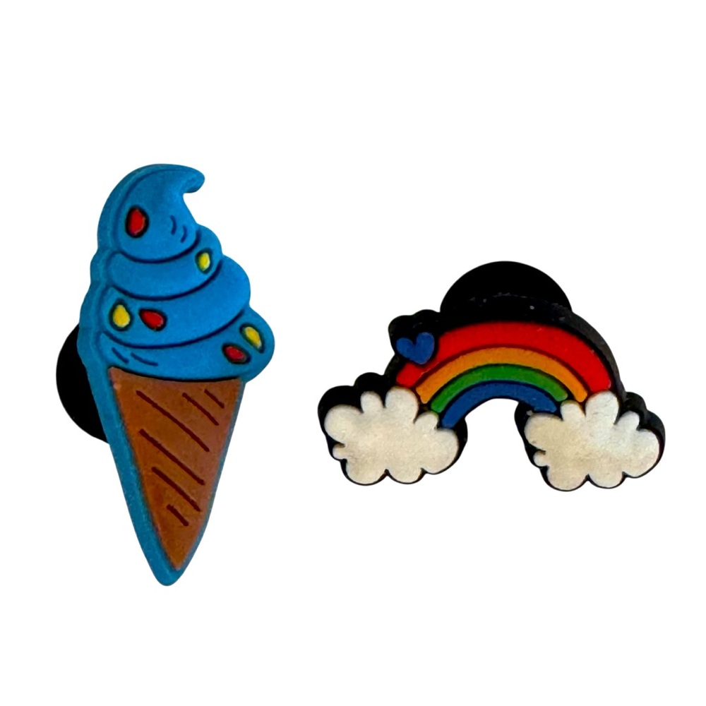 Set of 2 colorful Croc Jibbitz charms ice cream cone & rainbow